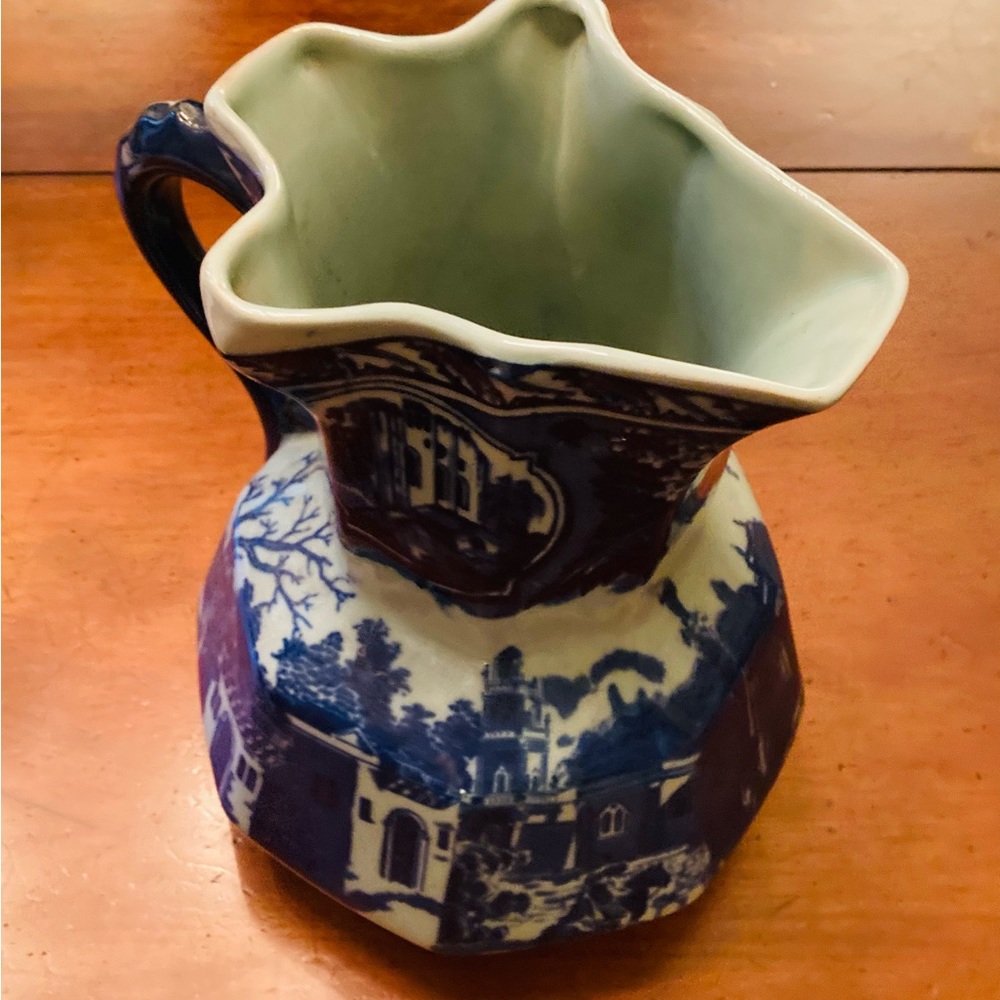 Vintage large blue white Victoria Ware ironstone water pitcher V. Ware stamp